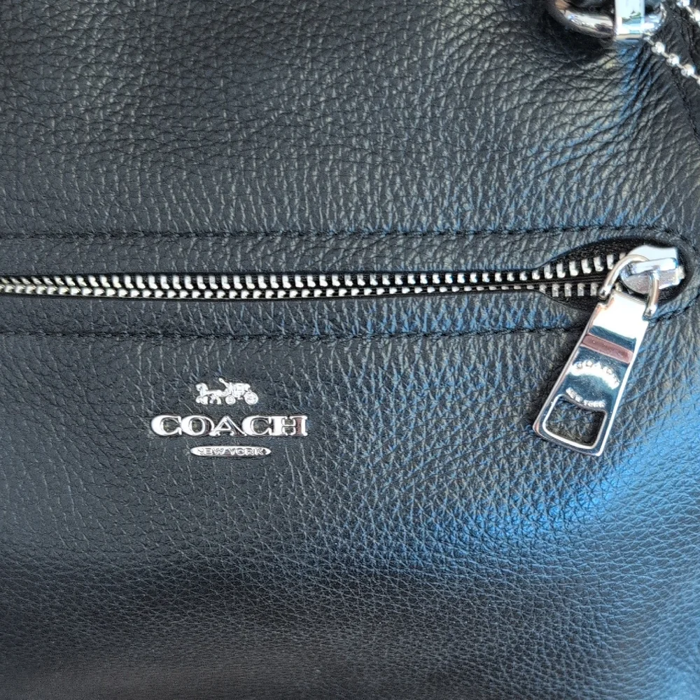 Coach Black Prairie Satchel Pebbled Leather Satchel with Silver Hardware   C294